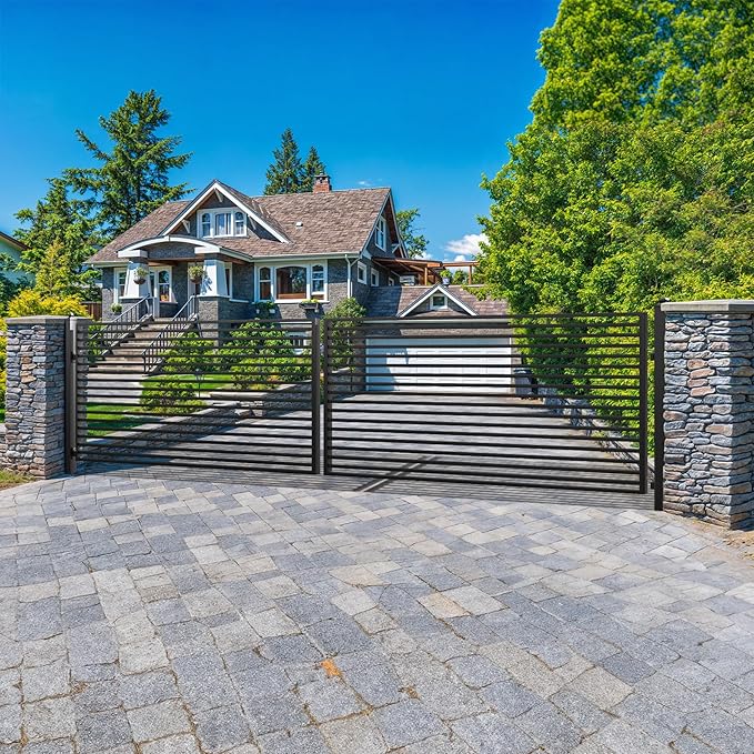 ZUMI Dual Swing Driveway Gate, 18x6 ft. Outdoor Steel Fence for Home Security, Heavy-Duty Weatherproof Iron Kit, Brooklyn Style