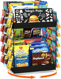 Chip Rack Display Stand, 6 Tiers 50 Clips Snack Organizer, 360° Rotating Wood Base Candy Display Rack, Portable Retail Display Shelf for Countertop, Office, Store, Kitchen, Party