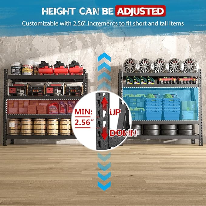 8000LBS 78 "W x 24 "D x 72 "H Garage Shelving, 4-Tier Industrial Iron Shelving Unit Garage Storage Rack for Basement Warehouse, Black