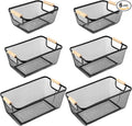 Maxcheck 6 Pack 3 Size Metal Wire Baskets with Wooden Handles Black Steel Mesh Storage Dog Toys Bins Organizer Containers for Home Pet Toys Storage Cabinets Pantry Closet Kitchen Makeup Rectangle