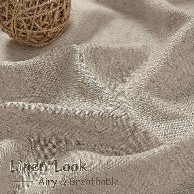 Nanspring 102 Inch Long Curtains for Living Room Cobblestone Linen Blend Light Filtering Semi Sheer Curtain Back Tab Modern Farmhouse Decor Floor to Ceiling Drapes for Bedroom 52x102, 2 Panels