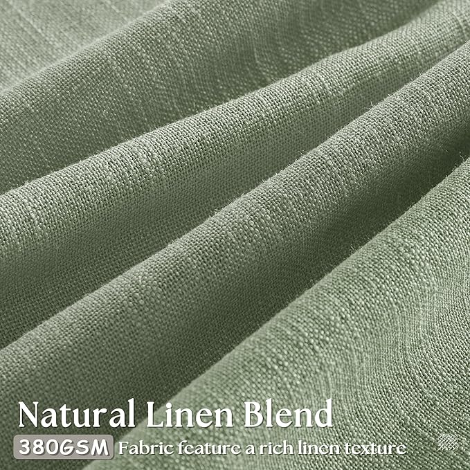 Sage Green Linen Curtains 102 Inches Long 2 Panels for Living Room Modern Thick Linen Flax Pinch Pleated Memory Trained Light Filtering Ceiling Semi Sheer 102 Inch Curtain with Hook Rings Back Tab