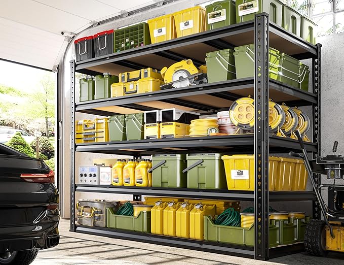 59.9" W Garage Shelves 2230LBS Metal Shelving, 5 Tier Adjustable Garage Storage Shelves, Heavy Duty Shelving for Storage, Basement, Warehouse, Pantry, Kitchen, 59.9"W x 24.1"D x 72.1"H, Black