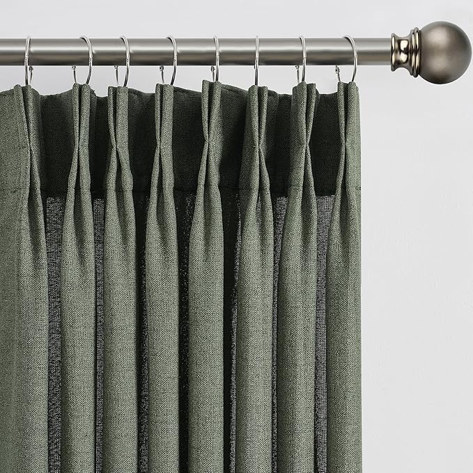 RAIN CITY 2 Panels Long Pleated Sheer Curtains 120 Inch Long 10ft, Back Tab Pinch Pleat Track System Drapes with Hooks, Modern Winow Curtain for Ceiling Living Room Patio 42x120-Loden/Olive Green