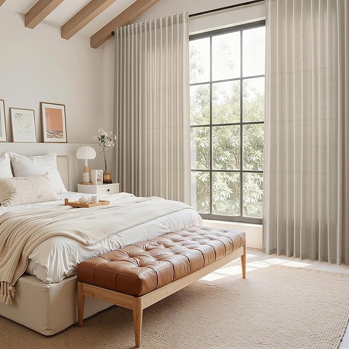 Nanspring 102 Inch Long Curtains for Living Room Cobblestone Linen Blend Light Filtering Semi Sheer Curtain Back Tab Modern Farmhouse Decor Floor to Ceiling Drapes for Bedroom 52x102, 2 Panels