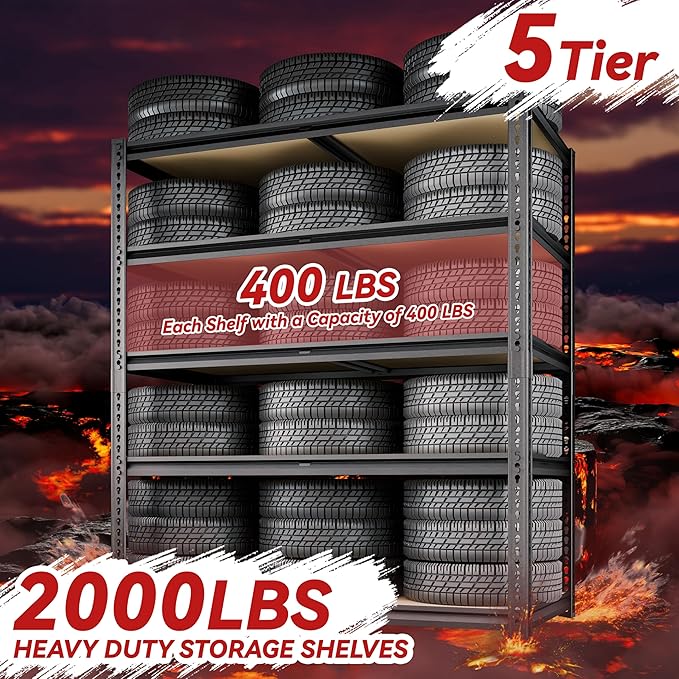 72"H Storage Shelves heavy duty, 2000LBS Garage Shelving, 5 Tier Metal Shelving Unit Adjustable Garage Shelves Rack Shelf for Storage Warehouse Pantry Closet,35.6" W × 16" D × 72" H, Black, 2PCS