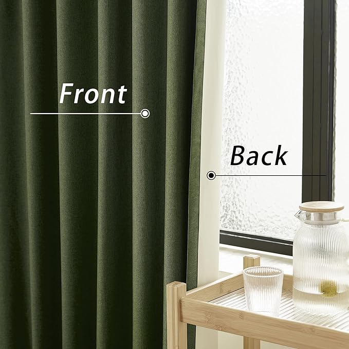Olive Green 102 Inch Length Curtains, 100% Blackout Curtains 84 Inch Extra Wide for Bedroom Thermal Insulated Noise Cancelling Pleated Heading Tape Ring Back Tab Kids Boho Drapes 2 Panel Set 84x102