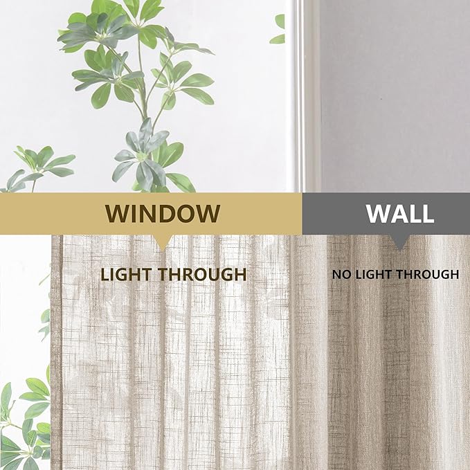 MYSKY HOME Curtains with Pinch Pleats for Living Room Windows, Semi Sheer Curtains 84 Inch Length for Bedroom Boho Linen Look Textured Fabric Soft Touch Light Filtering, 40" x 84", Taupe, 2 PCS