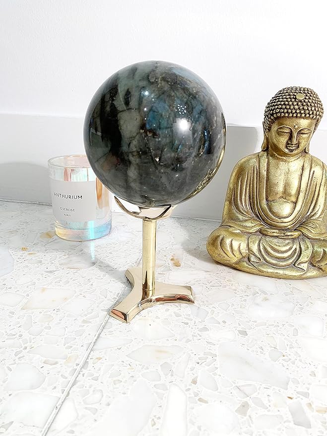 Modern Brass Pedestal Claw Crystal Display Stand | Spheres Minerals Specimen