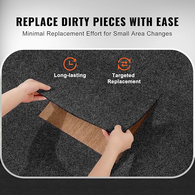 VEVOR 24 x 24 Peel and Stick Carpet Tiles Squares with Self Adhesive & Soft Padded for Indoor Outdoor Kitchen Living Room Bedrooms - Pack of 15/60 sq ft