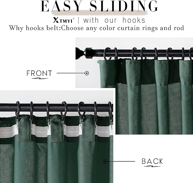 XTMYI Forest Green Curtains 96 Inches Long for Living Room,Light Filtering Back Tab Hooks Pleated Semi Sheer Dark Academia Curtains for Room Decor Bedroom 96 Length 2 Panels