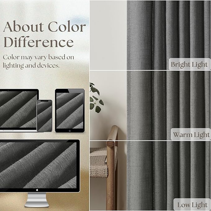 Charcoal Grey Pinch Pleated Linen Curtains 90 Inches Long for Living Room Bedroom 2 Panels Light Filtering Pinch Pleat Hooks Rings Back Tab Dark Grey Modern Farmhouse 90 Inch Window Curtain Drapes