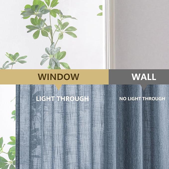 MYSKY HOME Blue Curtains for Bedroom 63 Inches Long Semi Sheer Light Filtering Drapes for Small Window Pinch Pleated Linen Look Window Draperies Set Country Curtains, 40 x 63 in, Dusty Blue, 2 Pieces