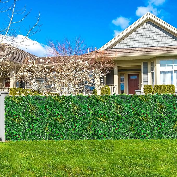 Grass Wall, Artificial Tropical Boxwood Panels 20"x20"(16pcs), Privacy Hedge Fence Screen with UV Protection, Greenery Backdrop for Indoor Home Wedding Decor and Outdoor Patio Backyard