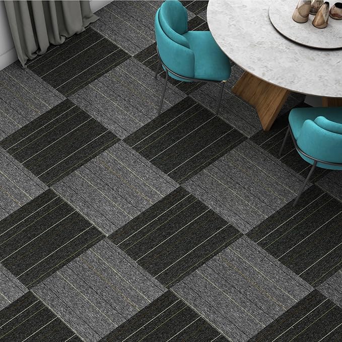 24 * 24in Self-Adhesive Carpet Tiles, Peel and Stick Floor Squares for Home Office, Removable Decorative Rug Mat, Easy Install, Sound Absorbing (10Pcs Light Grey)