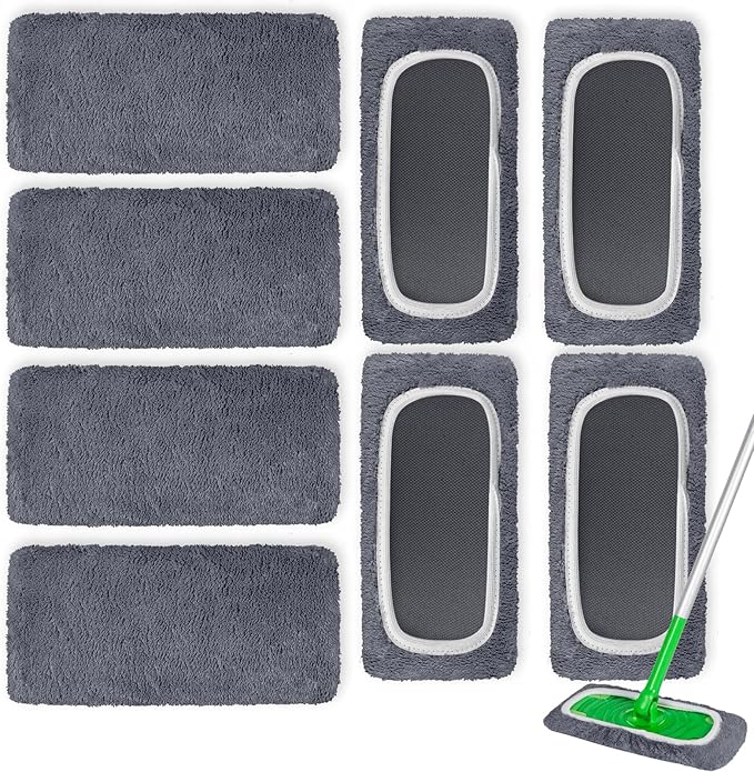 8 Pack Reusable Microfiber Mop Pads Compatible with Swiffer Sweeper Mop, Dry Sweeping Cloths & Wet Mopping Cloths, Washable Mop Pads for Surface/Hardwood Floor Cleaning (Mop is Not Included)