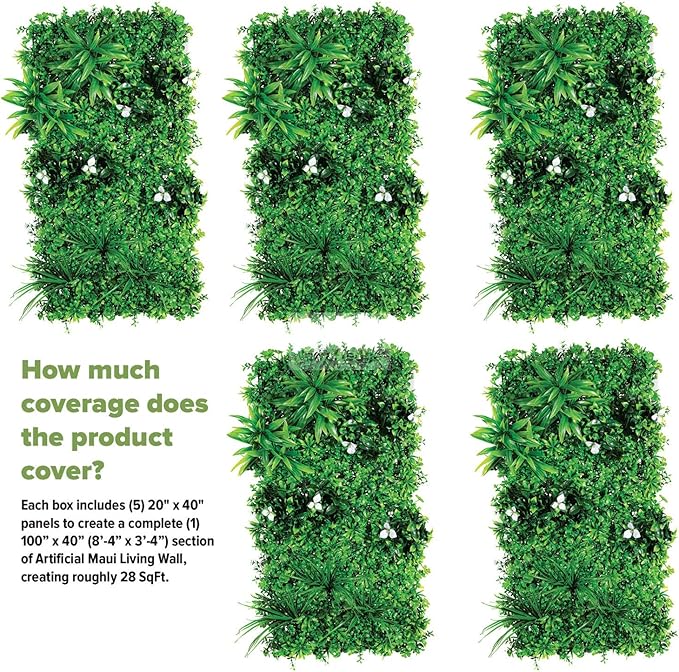 NatraHedge Artificial Maui Living Wall Vertical Garden for Outdoor Hedge Installments or Indoor Decor (5 Pack) 28 SQF