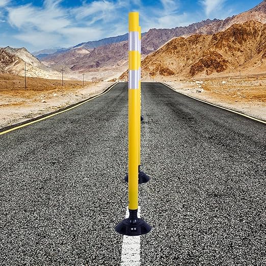 8 Pack Traffic Delineator Posts – High Visibility Reflective Safety Cones with Spring Base for Roadway, Parking, Garage, Construction Zones (Yellow, 48 Inch)