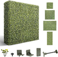 SunnyRoyal 144" Wx18 Hx12 D Artificial Boxwood Hedge Wall for Indoor and Outdoor Lifelike Greenery Privacy Fence for Patio Balcony Office Garden Party(Green with White Flower)