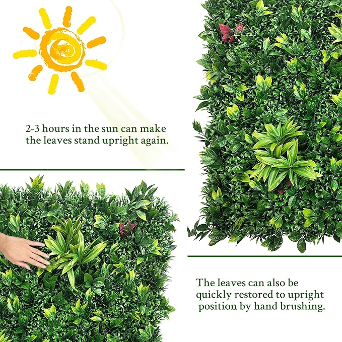 Artificial Boxwood Panels: 54" x 120" (45 sqft) UV-Anti Fake Grass Ivy Privacy Hedge Greenery Backdrop Fence Wall Screen for Garden Fence Covering Privacy, Outdoor Indoor Home Decor