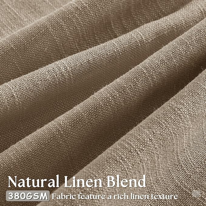 Light Brown 90 Inch Linen Curtains Pinch Pleated for Living Room Bedroom Dining Boho Light Filtering Pinch Pleat Drapes Hooks Rings Back Tab Semi Sheer Tan Latte Coffee Color Window Curtains 2 Panels
