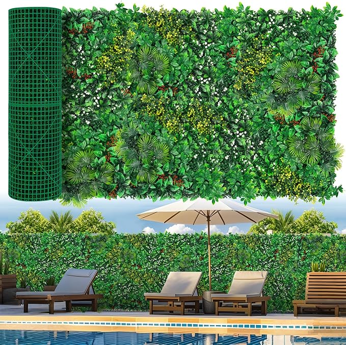 Grass Wall, Artificial Tropical Boxwood Panels 40"x120"(33.33 SQFT), Privacy Hedge Fence Screen with UV Protection, Greenery Backdrop for Indoor Home Wedding Decor and Outdoor Patio Backyard