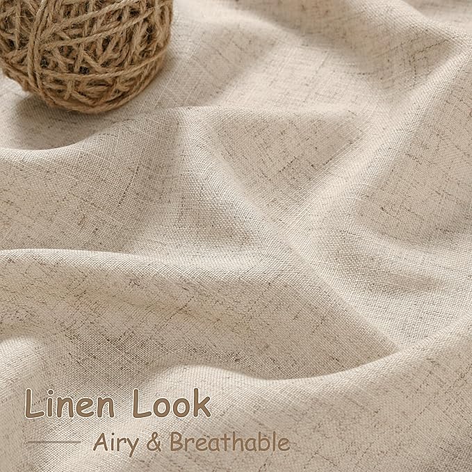 Grey Flax Linen Curtains 72 Inches Long for Living Room Linen Blend Light Filtering Mordern Boho Semi Sheer Curtains Back Tab and Rod Pocket Privacy Neutral Curtain for Bedroom Office 52x72, 2 Panels
