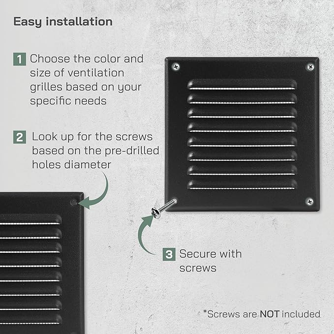Vent Systems 5 x 5 Inch (Inner) - Pack of 10 - Black Metal Soffit Vent Cover - Durable Square Air Vent Grille with Mesh Screen - Weather Resistant Ventilation Grill - Wall & Ceiling Indoor & Outdoor