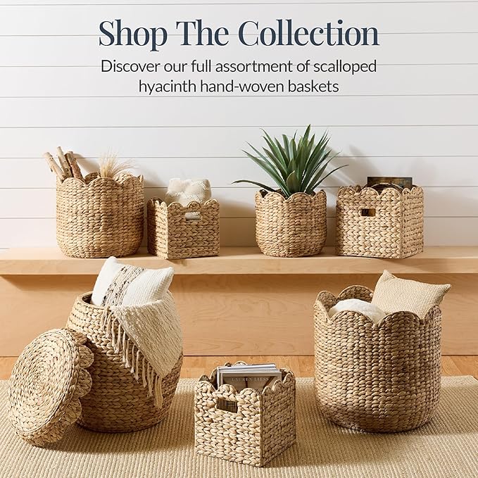 Best Choice Products 3pc Water Hyacinth Scalloped Multipurpose Nesting Baskets, Storage Bin Organization Totes for Living Room, Bedroom, Nursery, Laundry Room - Natural