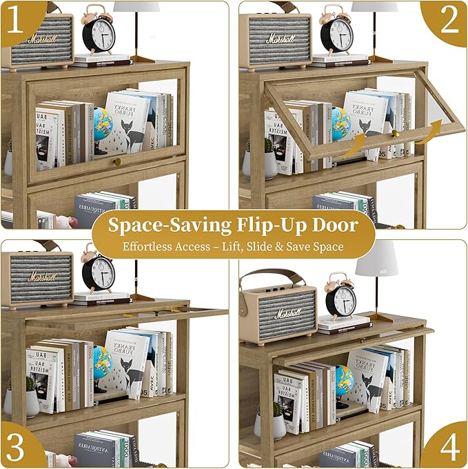 Display Cabinet with Acrylic Glass Doors,3-Tiers Curio Cabinet with LED Lighting for Collectibles, Collectibles Toy Organizers Rack & Display Shelf Display Case Storage Cabinet, Nature