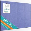 Large Bulletin Board 48" x 36" - 12 Pack Felt Wall Tiles with 60 Pcs Safe Removable Adhesive Tabs & 40 Pcs Pushpins, Cork Board for Office, School & Dart Wall Protector - Purple Blue