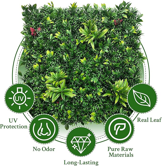 Artificial Boxwood Panels: 40" x 40" (11.5 sqft) UV-Anti Fake Grass Ivy Privacy Hedge Greenery Backdrop Fence Wall Screen for Garden Fence Covering Privacy, Outdoor Indoor Home Decor