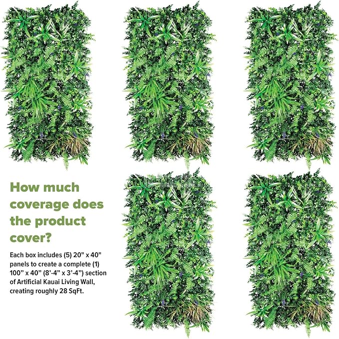 NatraHedge Artificial Kauai Living Wall Vertical Garden for Outdoor Hedge Installments or Indoor Decor (5 Pack) 28 SQF