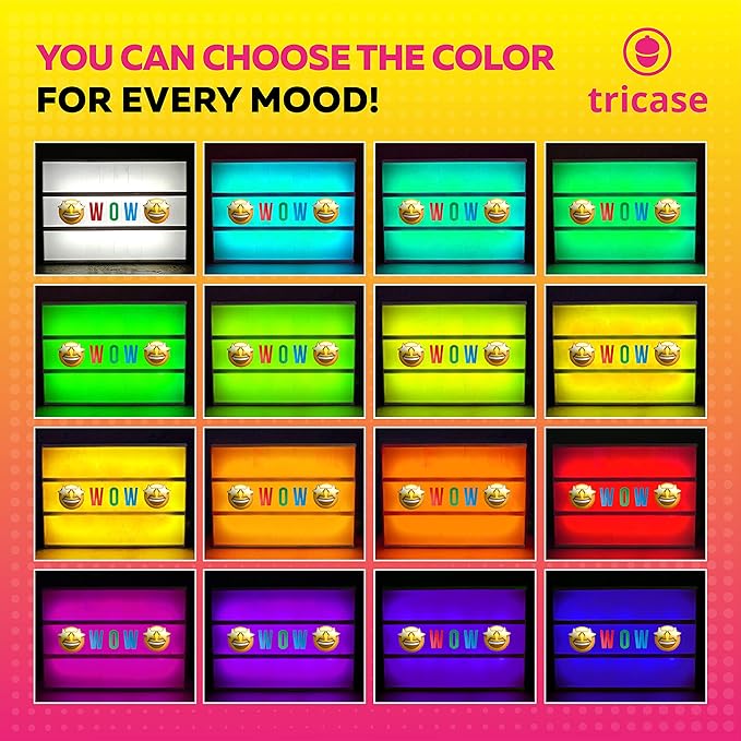 Cinema Light Box with Letters – Marquee Color Changing Light Box Sign with 386 Black & Color Letters & Emoji & 2 Markers- Premium Light Up Letter Board – 16 Dimmable Remote-Controlled Colored Options