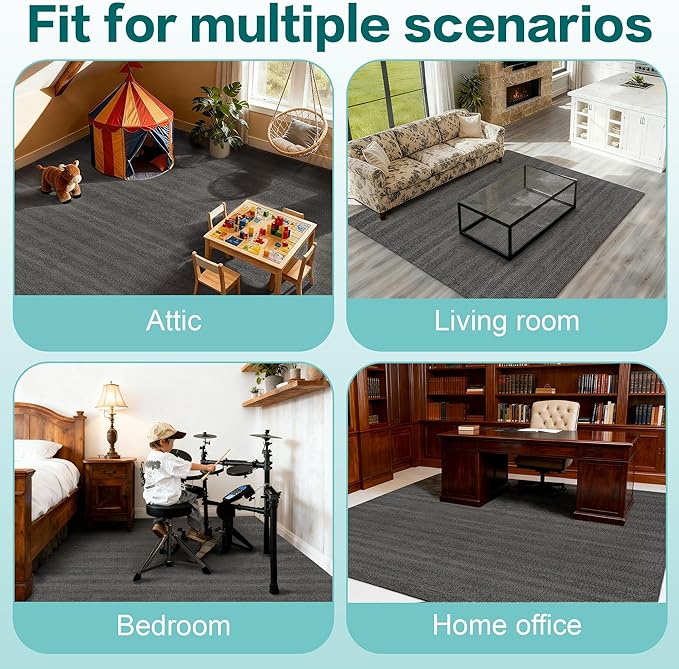 jxgzyy Commercial Carpet Tiles, 20×20 Inch, 0.31'' Padded Carpet Squares, Non-Adhesive Carpet Flooring with Textured Silicone Back, Easy DIY, Essential for Spatial Upgrade, 16 Pcs/43.1 Sqft