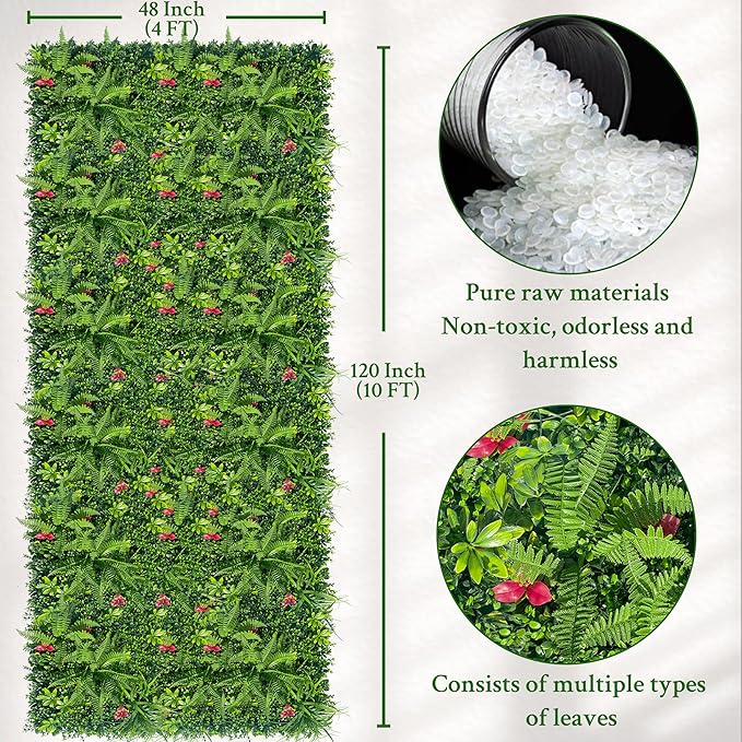 Artificial Grass Wall Backdrop Panels Roll: 48X120 in UV-Anti Greenery Boxwood Panels for Indoor Outdoor Green Plant Wall Decor & Ivy Fence Covering Privacy
