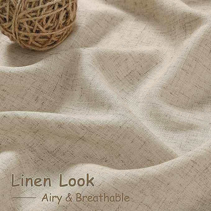 Nanspring Taupe Burlywood Curtains 120 Inches Long for Living Room Linen Textured Rustic Farmhouse Privacy Sheer Curtains Back Tab Floor to Ceiling Curtain for Bedroom Office 52x120, 2 Panels