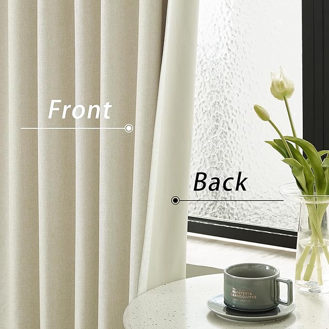 Cream Beige 102 Inch Length Curtains, 100% Blackout Curtains 84 Inch Extra Wide for Bedroom Thermal Insulated Noise Cancelling Pleated Heading Tape Ring Back Tab Kids Boho Drapes 2 Panel Set 84x102