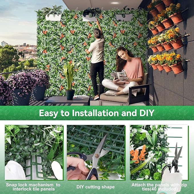 Greenery Wall Panels, 20"x20" 16PCS UV Protected Fake Grass Backdrop Privacy Fence Screen, Artificial Hedges for Outdoors Indoors Green Decor