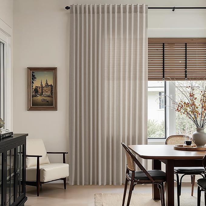 Nanspring Ecru 72 Inch Curtains for Living Room Linen Blend Luxury Light Filtering Semi Sheer Curtain Back Tab Rustic Decor Natural Farmhouse Elegant Boho Drapes for Bedroom 52x72, 2 Panels