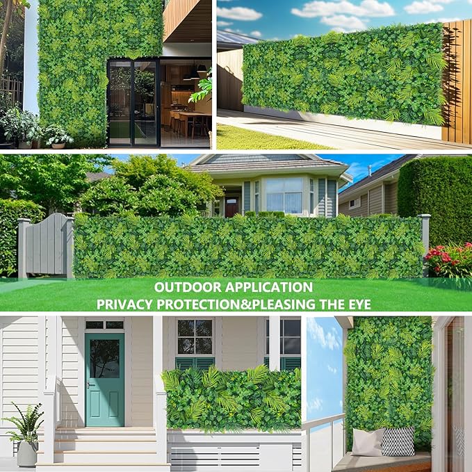 20"X20" Artificial Grass Wall, 12PCS Boxwood Hedge Panels UV-Protected Greenery Privacy Hedge Screen, Grass Backdrop Wall for Indoor Outdoor Patio Balcony, Party Garden Fence Decor