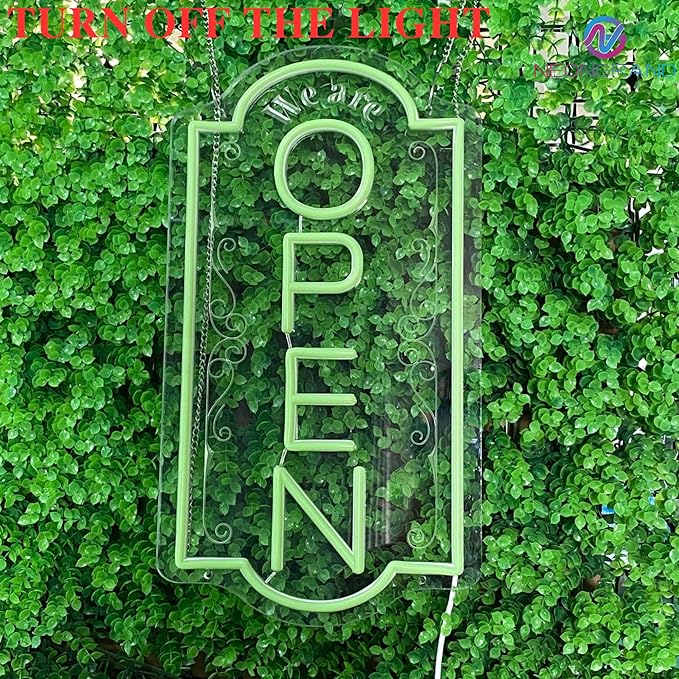 Vertical open sign Vertical Open Led Sign Neon Sign business window light vertical open signs for business (Green LARGE SIZE 35x19")