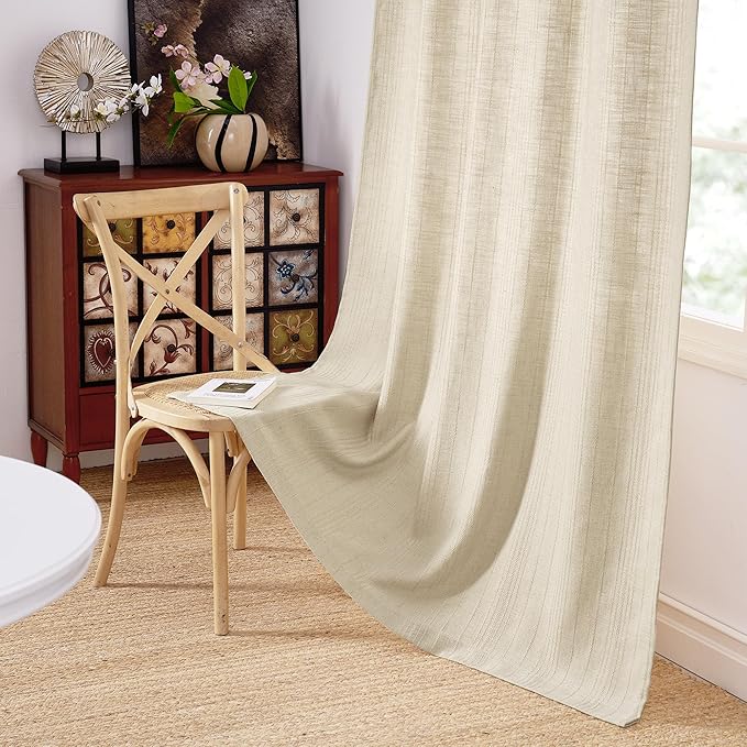NICETOWN Jacquard Linen Curtains 108 inches Long, Waffle Weave Privacy with Light Filtering Window Treatments Boho Style for Bedroom, W52 x L108, 2 Panels