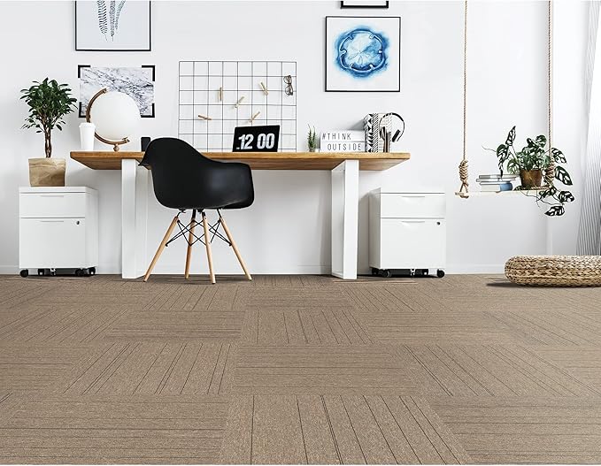Mohawk Basics 24" x 24" Berber (Loop pile), 0.07" Pile Height, Carpet Tile, PET Fiber, Walnut Color, (24 Tiles), (96 sqft/carton)