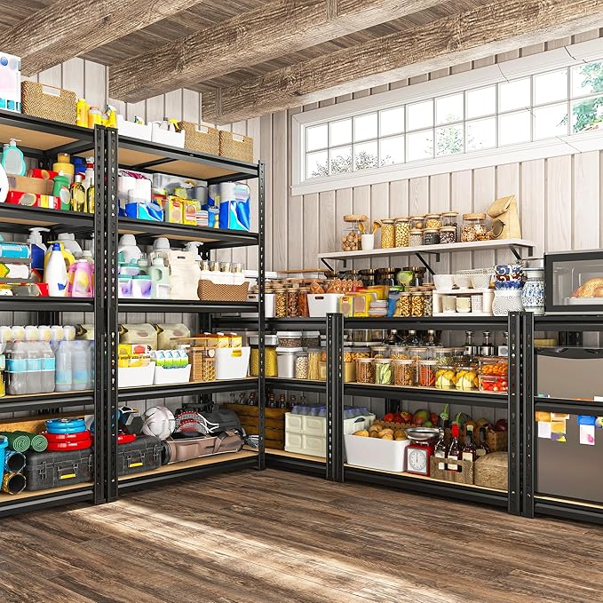 REIBII Storage Shelves 2020LBS Garage Shelving Heavy Duty Metal Shelving 5 Tier Metal Shelf for Garage Pantry Closet Kitchen Basement 28" W x 12" D x 59.8" H, 4 Pack