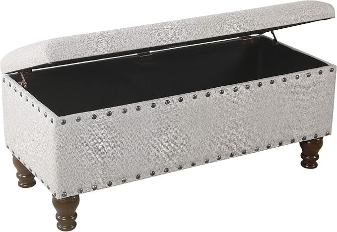 Homepop Home Decor | Upholstered Bench with Nailhead Trim | Large Ottoman with Storage for Living Room & Bedroom | Decorative Home Furniture, Gray Woven