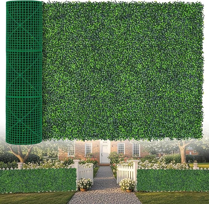 Artificial Boxwood Roll,48x140in(47 sqft) UV-Anti Faux Ivy Grass Wall Backdrop for Balcony Privacy, Fake Grennery Wall Decor for Garden, Patio, Backyard