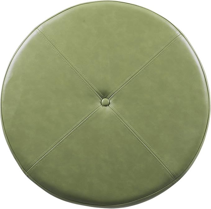 HomePop Round Leatherette Storage Ottoman with Lid, Moss Green Large