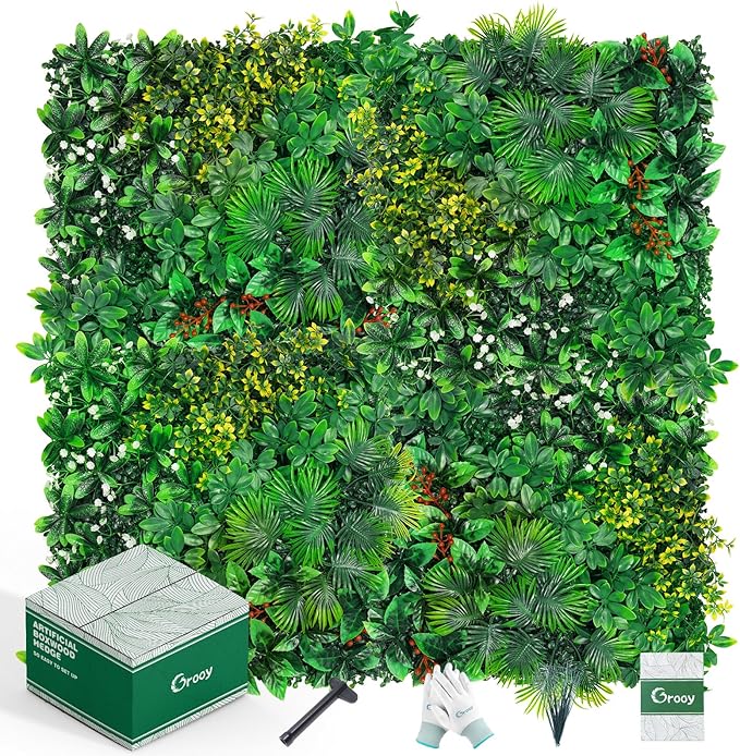 Grass Wall, Artificial Tropical Boxwood Panels 20"x20"(8pcs), Privacy Hedge Fence Screen with UV Protection, Greenery Backdrop for Indoor Home Wedding Decor and Outdoor Patio Backyard