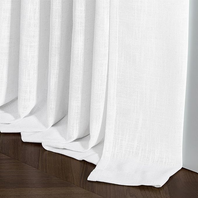 Pleated White Linen Cafe Curtains 30 Inch Length 2 Panels Privacy Light Filtering Semi Sheer Front Door Small Window Boho Farmhouse Pinch Pleated Short Curtains for Bathroom Kitchen Basement